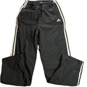 Adidas Mens Track Pants Vintage Y2K Sz Small Black Stripes Zip Cuffs Work Out